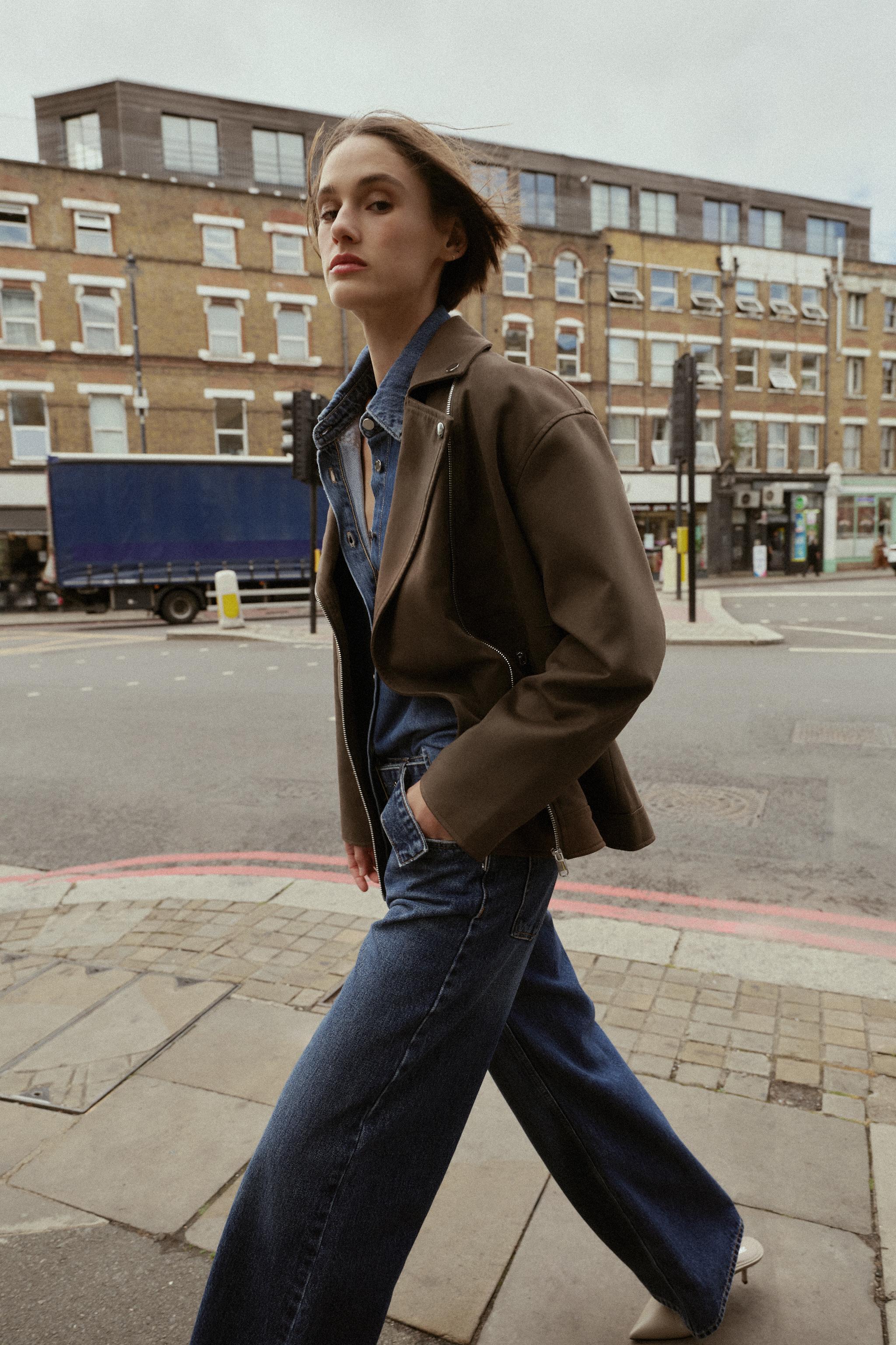 FAUX SUEDE BIKER JACKET - taupe brown | ZARA United States