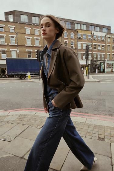 FAUX SUEDE BIKER JACKET - Khaki by Zara - Image 2