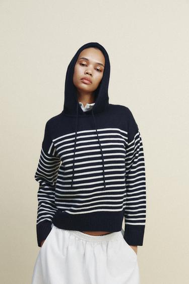 SUDADERA CAPUCHA PUNTO RAYAS - rayas de Zara