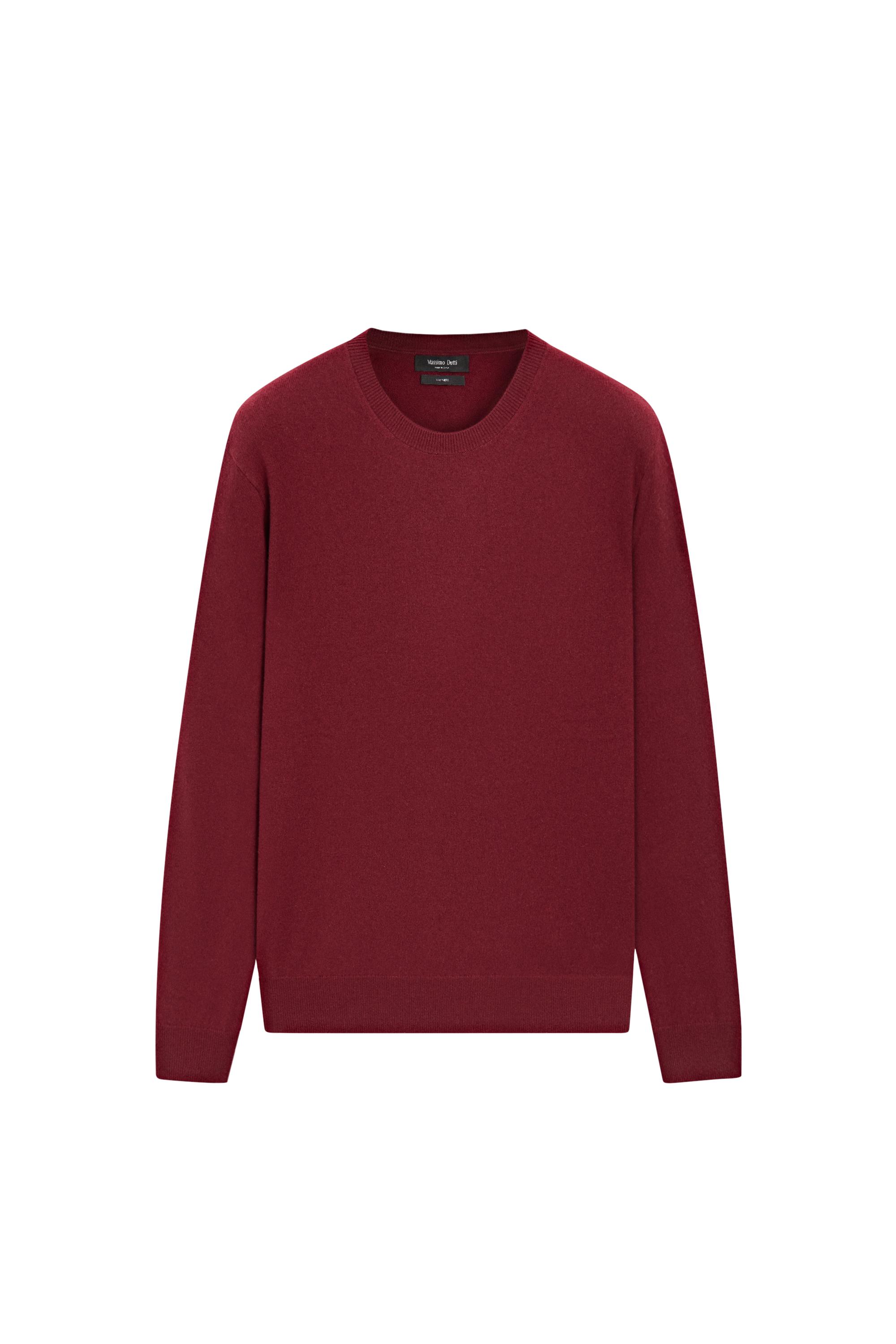 100% cashmere round neck knit sweater — Dark red
