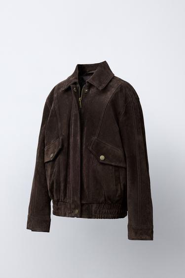 100% LEATHER JACKET - Chocolate by Zara