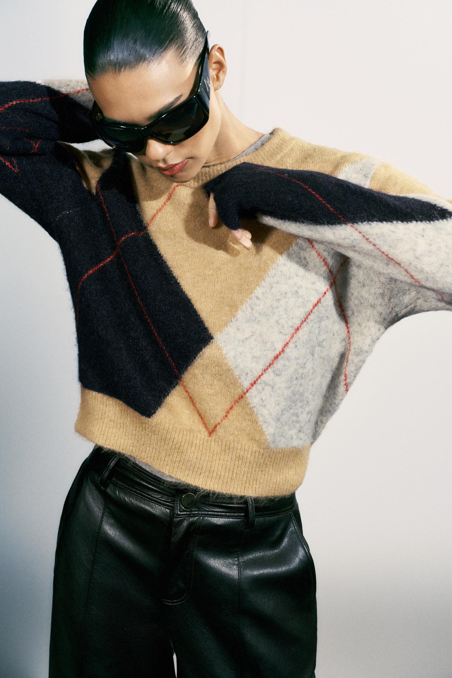 Женский свитер Zara Argyle Knit, цвет: Разноцветный — фото 2