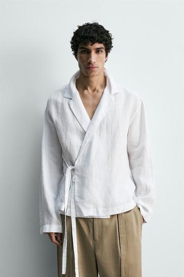 CAMISA 100% LINHO LAÇO - Branco da Zara