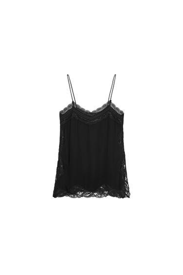 Zara ZW COLLECTION 蕾絲鑲邊上衣 - 黑色