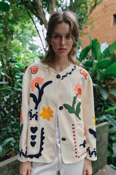 GILET BRODÉ À FLEURS 100% COTON - Écru de Zara - Image 3