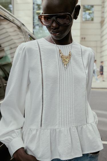 BLOUSE PÉPLUM ENTRE-DEUX - Blanc cassé de Zara - Image 3