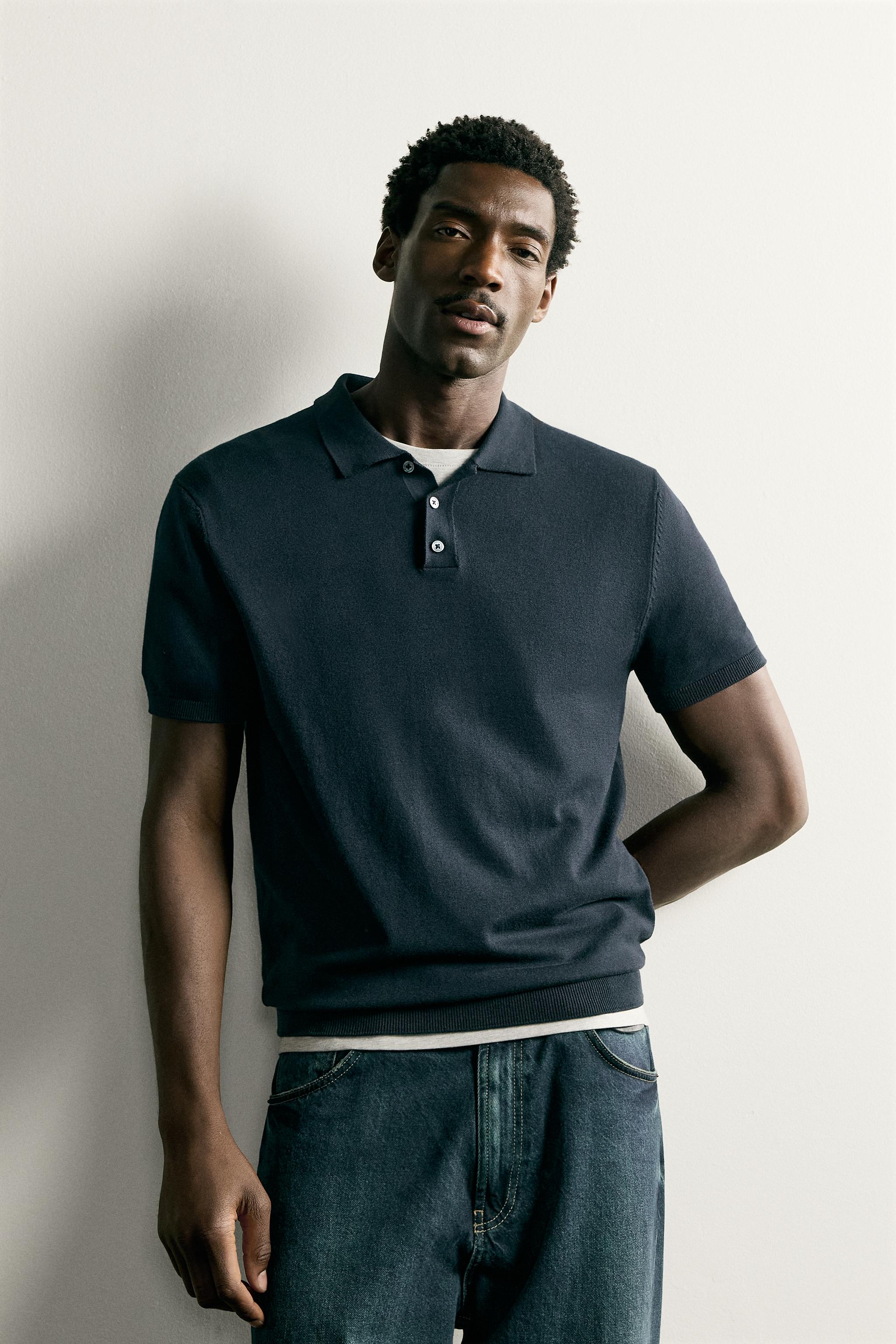 REGULAR FIT KNIT POLO — Navy blue