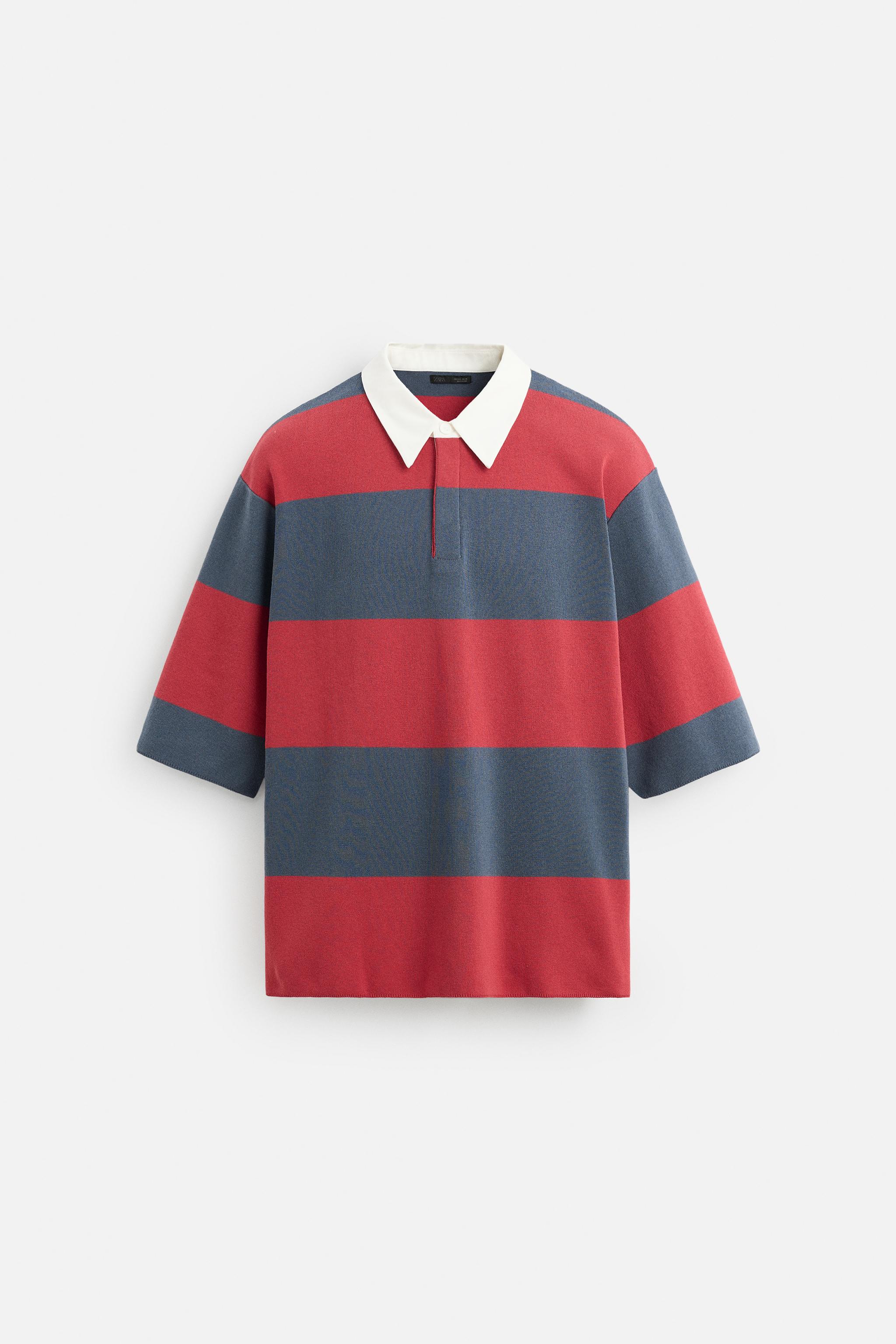 ストライプ柄ニットポロシャツ - ダイブルー | ZARA Japan / 日本