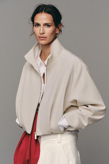 HIGH COLLAR BOMBER JACKET - Ecru by Zara