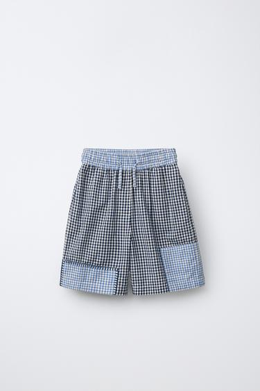 PRINTED GINGHAM PATCHWORK BERMUDA SHORTS - Blue by Zara - Image 0