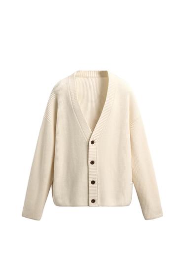 RELAXED FIT TEXTURED CARDIGAN - Ecru by Zara