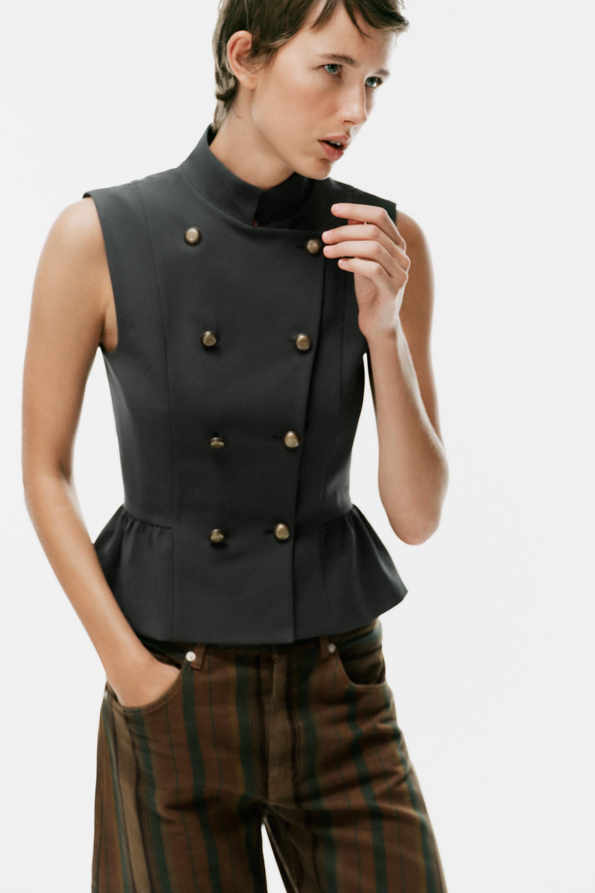 Zara PEPLUM DETAYLI DÜĞMELİ YELEK ÜST görsel 2
