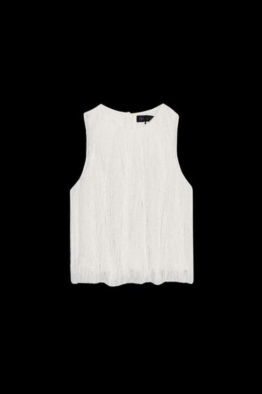 FRINGED CROP TOP - Ecru by Zara - Image 0