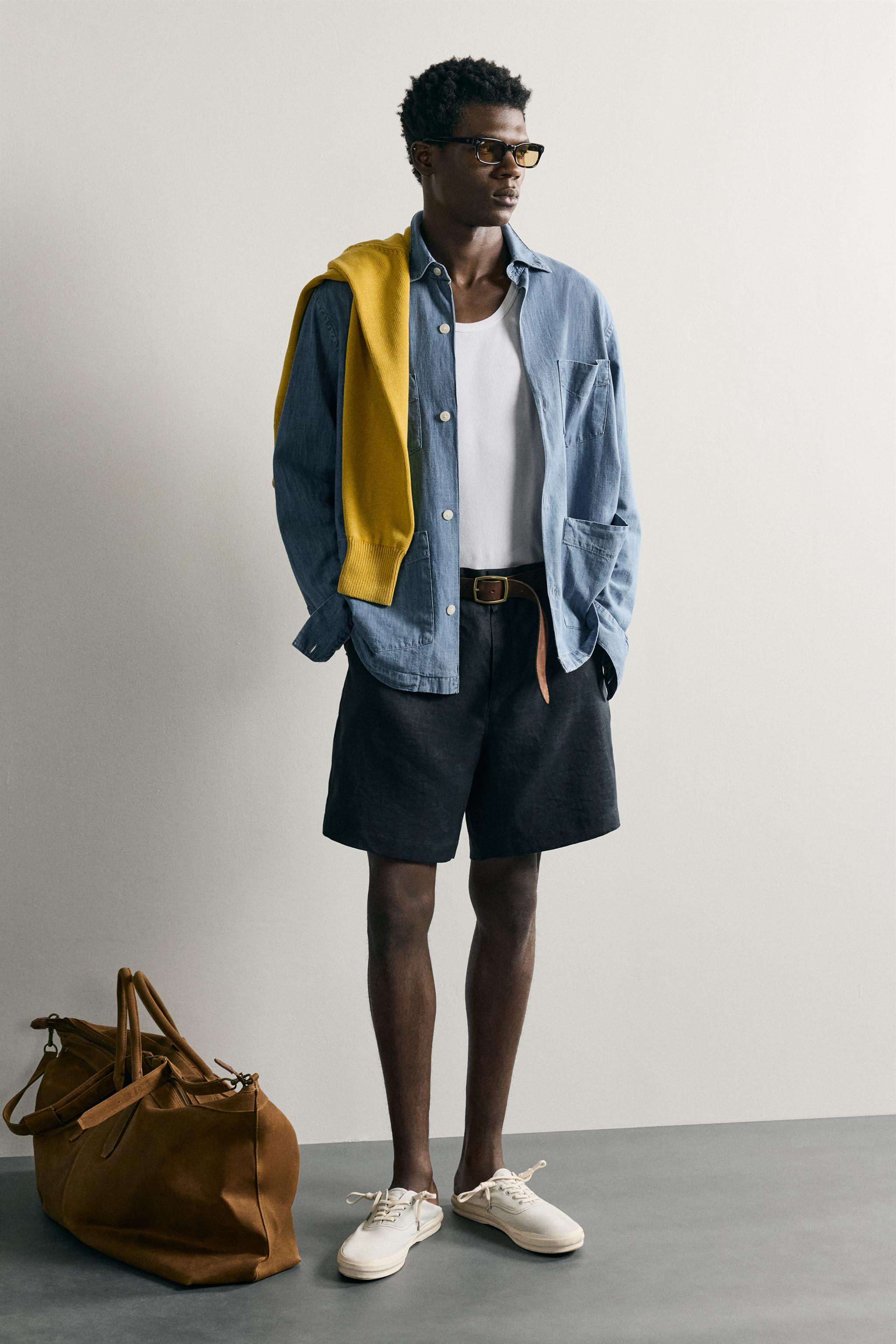 Zara %100 KETEN REGULAR FIT BERMUDA görsel 7