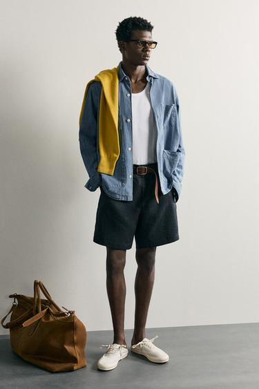 100% LINEN REGULAR FIT BERMUDA SHORTS - Navy blue by Zara