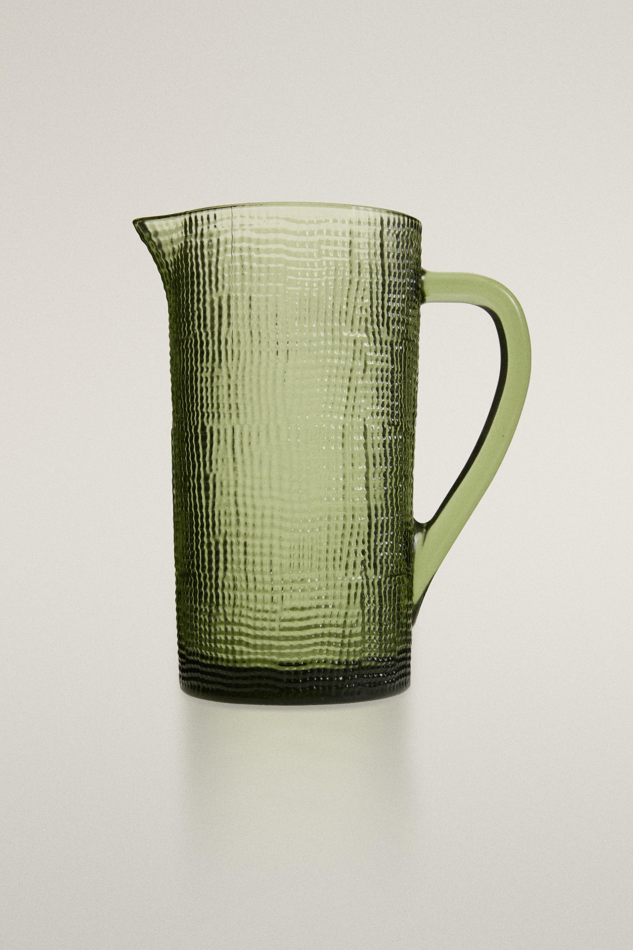 RAISED DESIGN GLASS PITCHER — Green