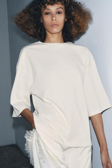 T-SHIRT BIMATIÈRE EN DENTELLE - Écru de Zara