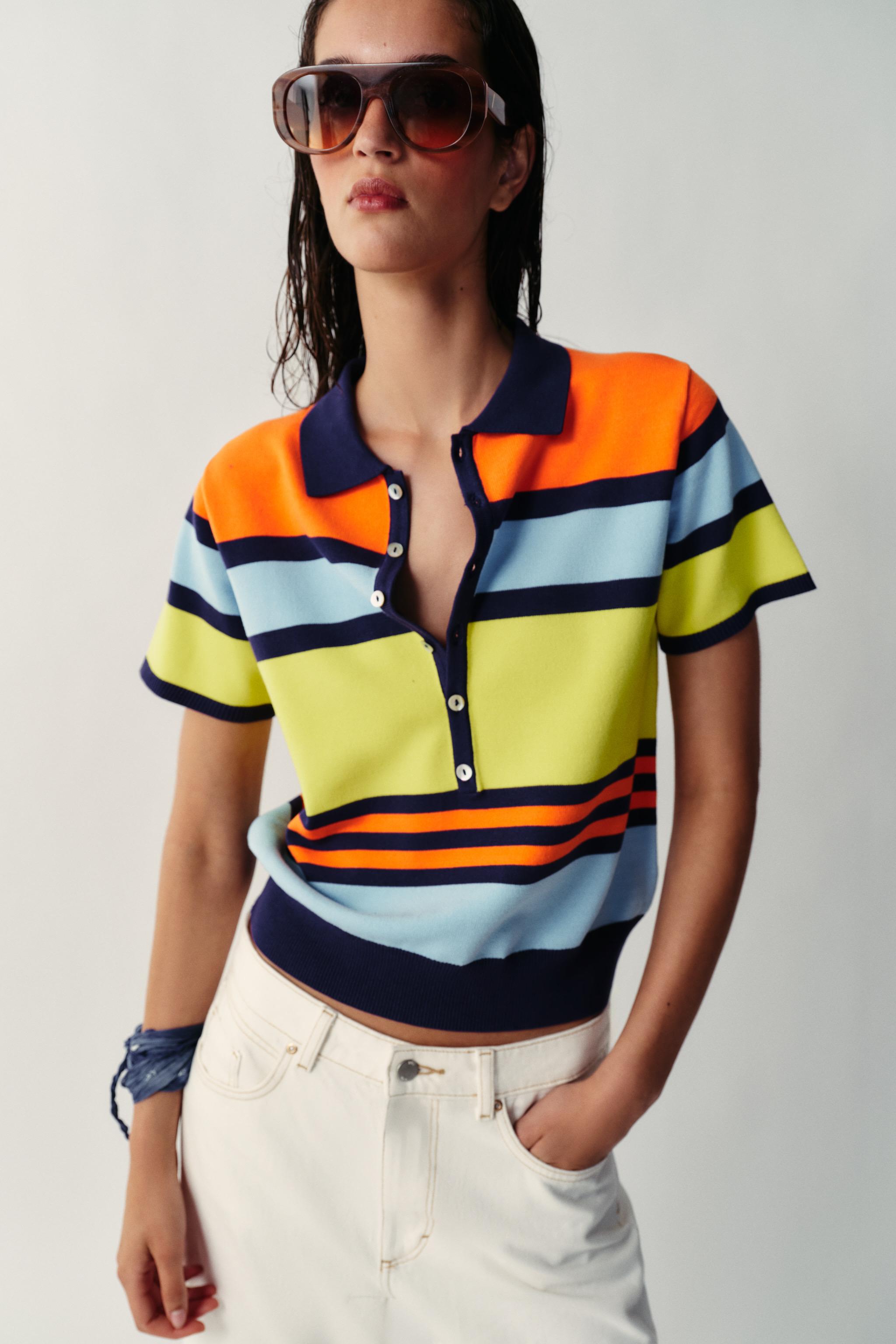 STRIPED KNIT POLO — Printed