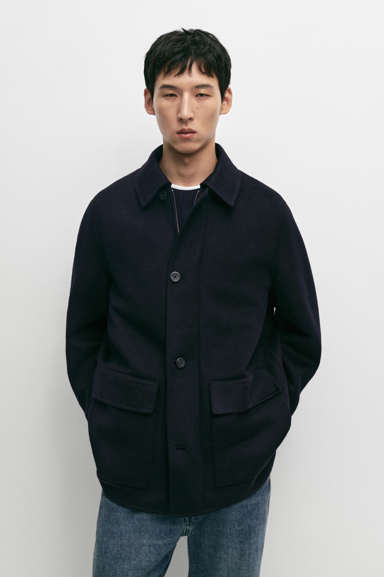 Double wool short coat — Deep blue