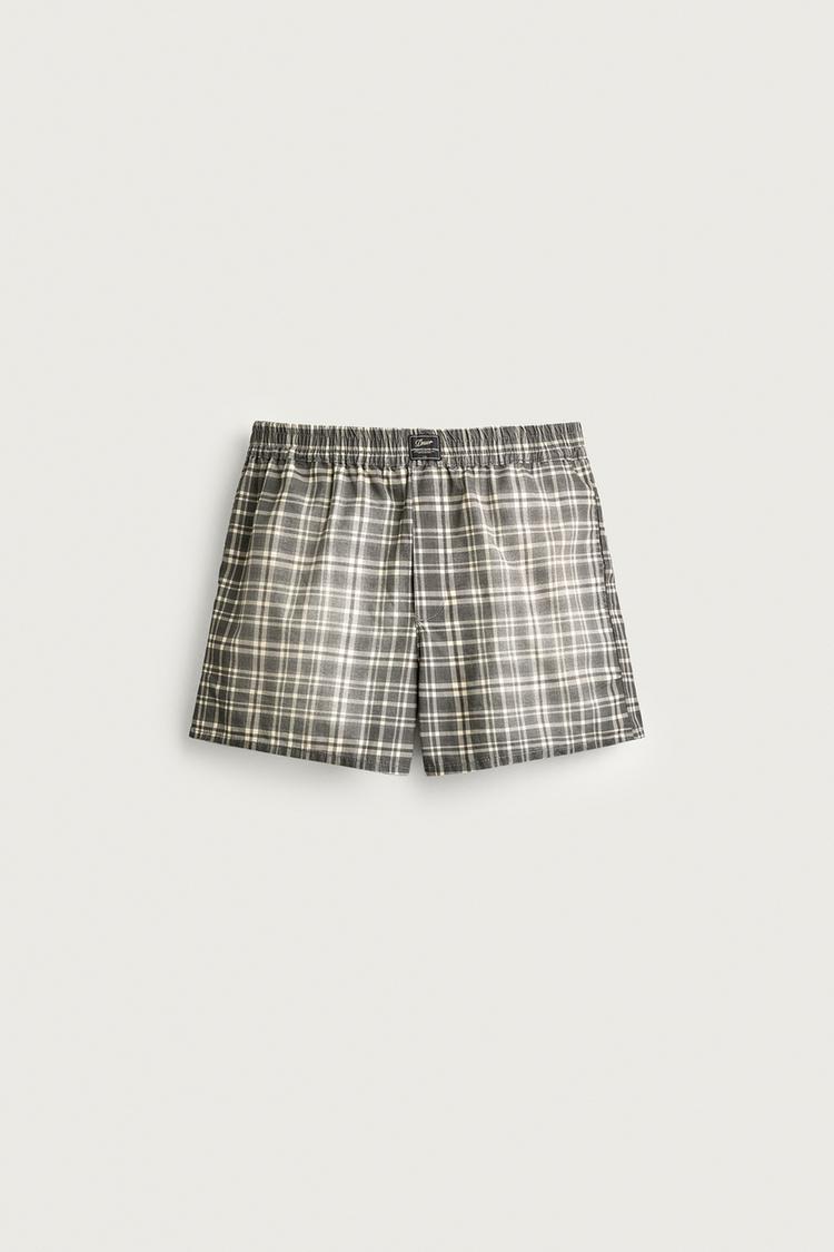 WASHED CHECKERED SHORTS — Black