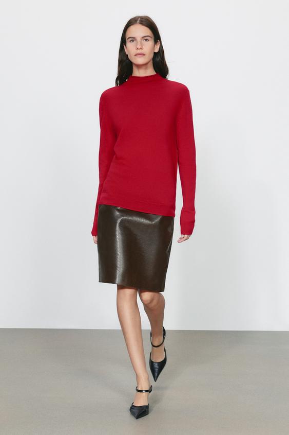 100% EXTRA-SOFT WOOL HIGH NECK JUMPER - Mid-red by Zara - Image 0