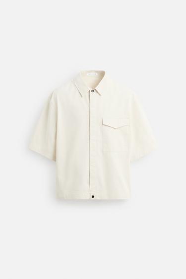 Zara WASHED POCKETED OVERSHIRT - Oyster-white