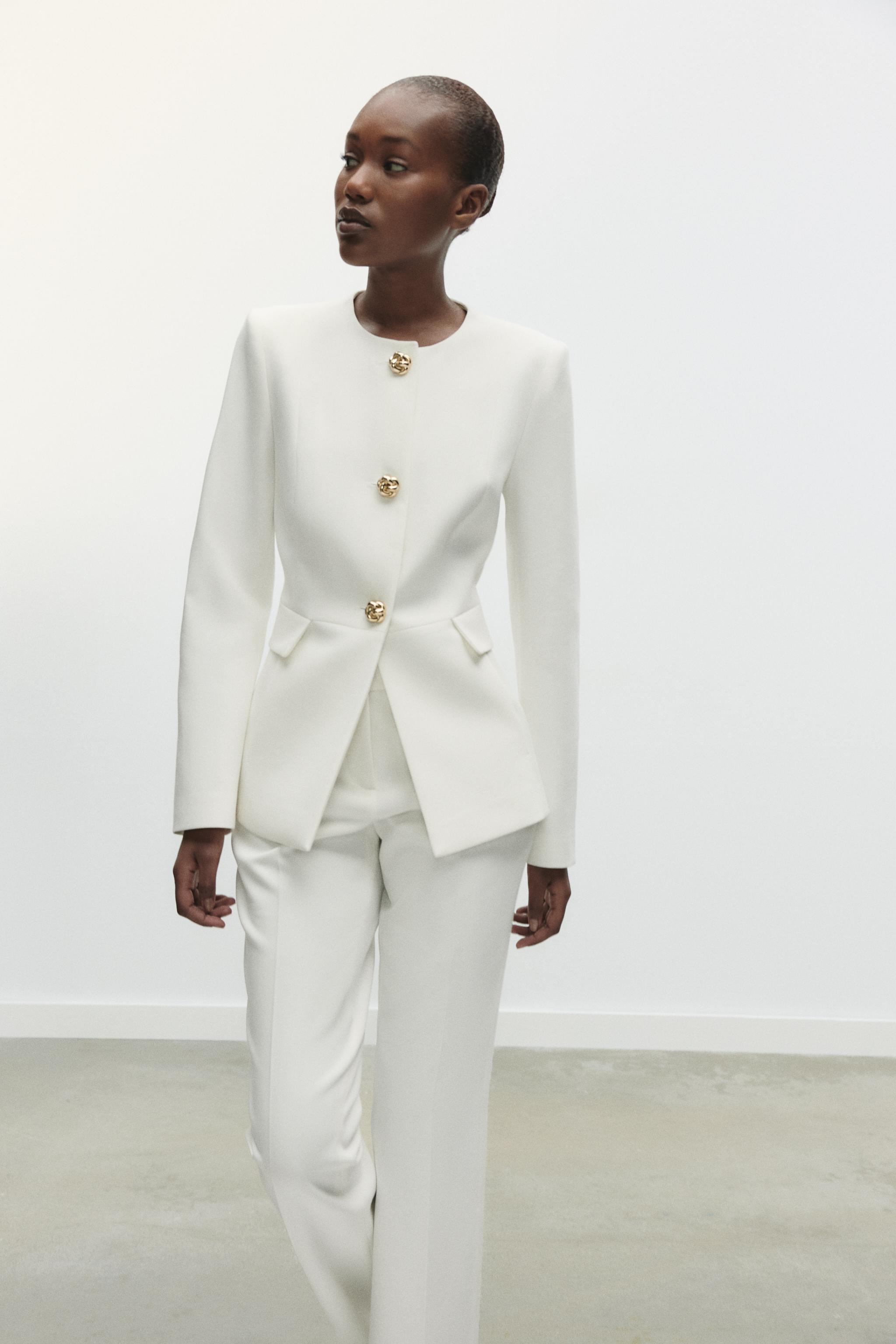 クルーネック テーラードブレザー - オフホワイト | ZARA Japan