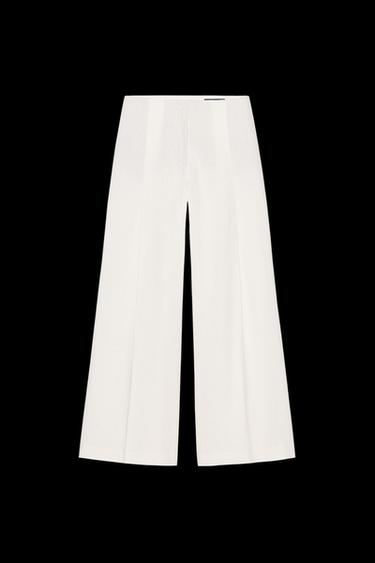 Zara LINEN BLEND PLEATED PANTS ZW COLLECTION - Ecru - Image 0