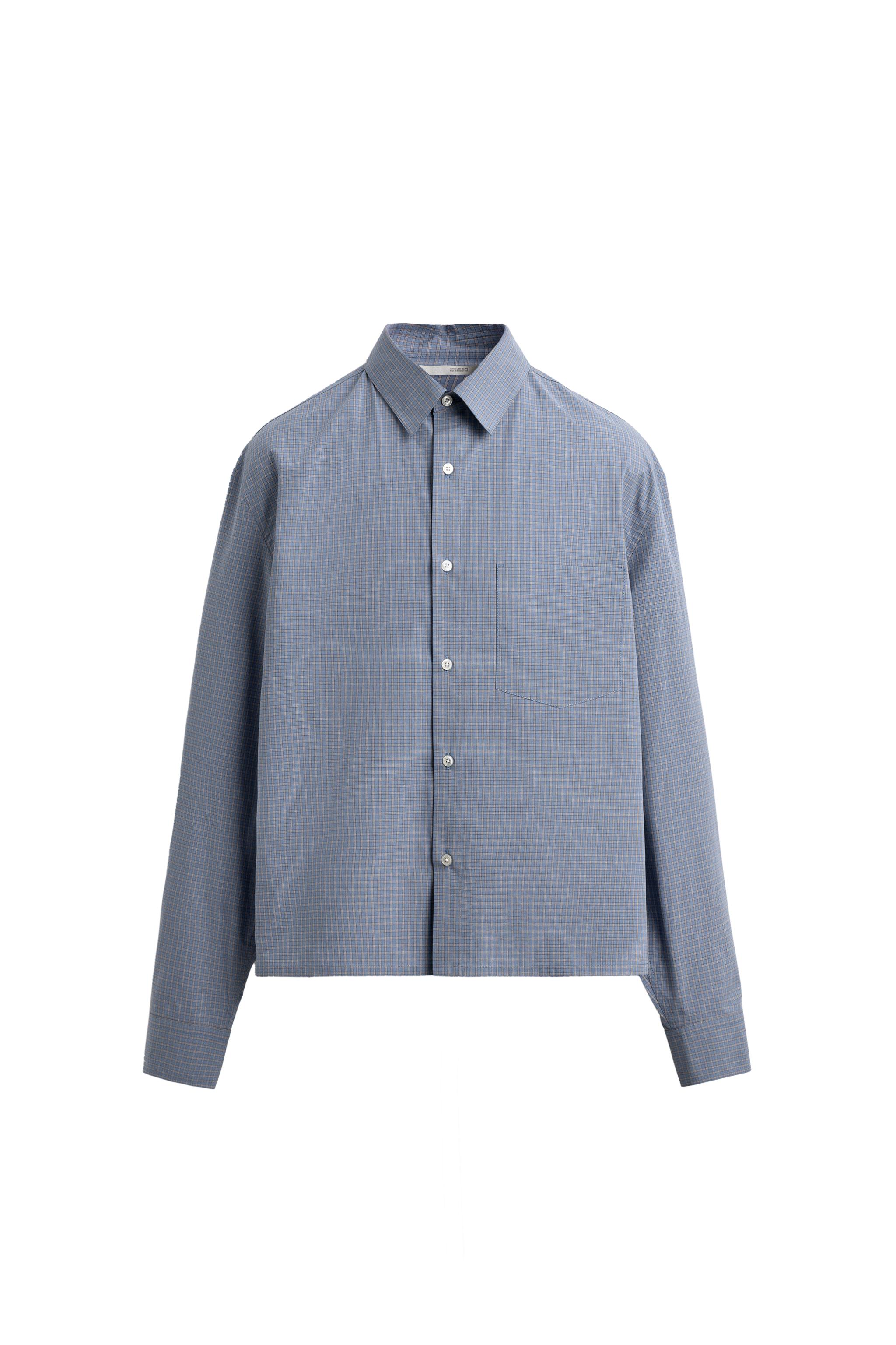 ボクシーフィットチェックシャツ - ウォッシュブルー | ZARA Japan / 日本