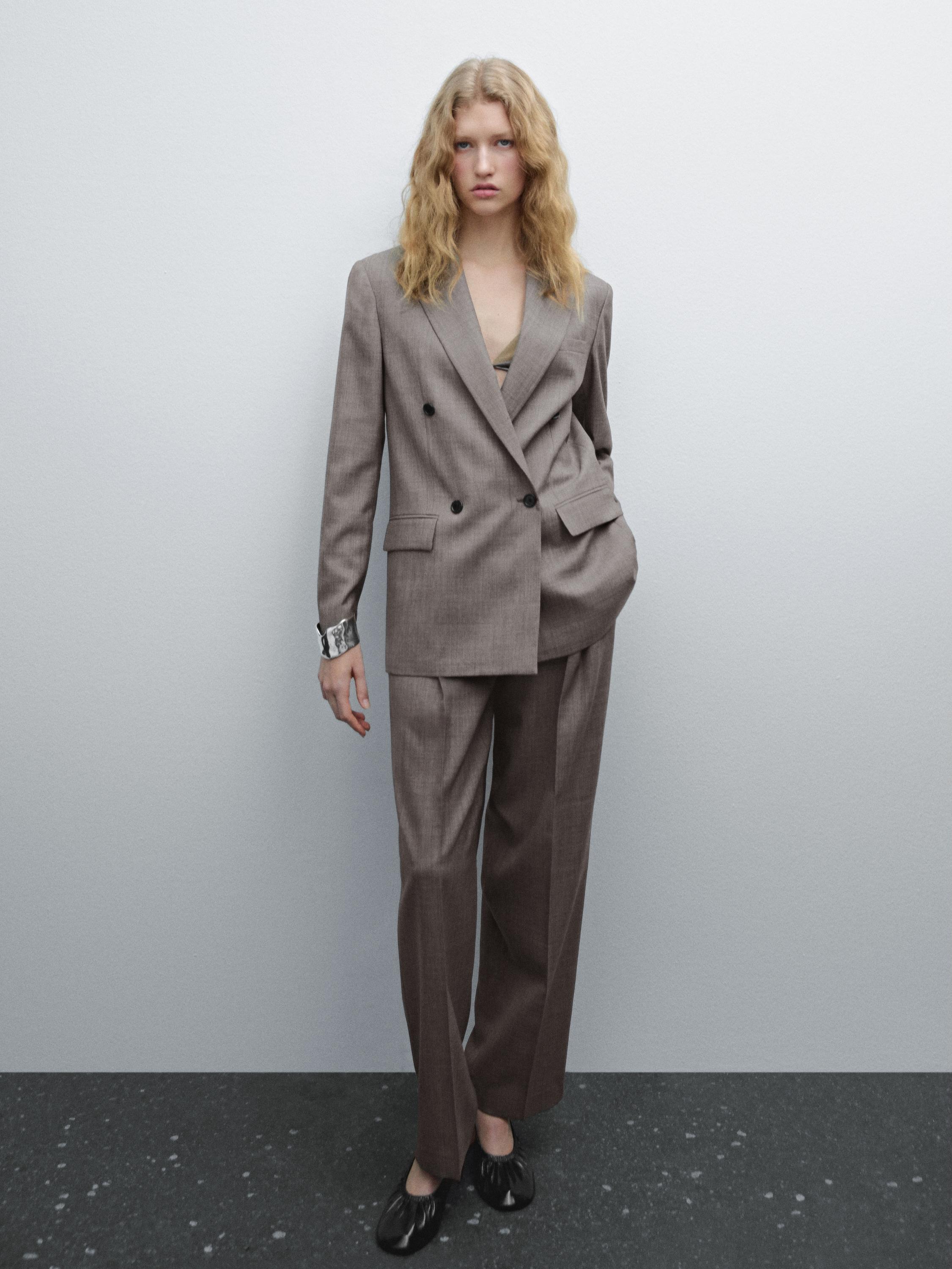 Melange wool blend pleated trousers - Mink | ZARA United States Melange wool blend pleated trousers - Mink | ZARA United States