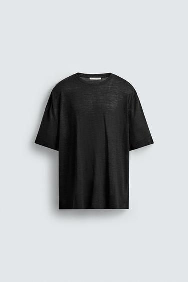 Zara HEMP - VISCOSE T-SHIRT - Black