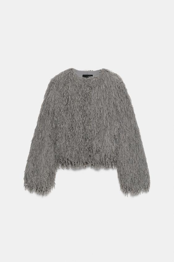 FRINGED JACKET - Charcoal grey by Zara - Image 0