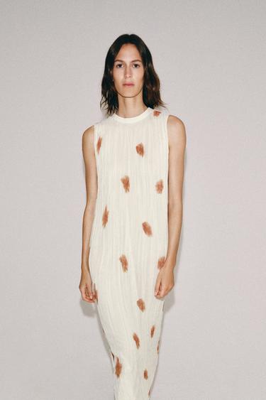 ROBE IMPRIMÉE ZW COLLECTION - Écru / Rouge de Zara - Image 3