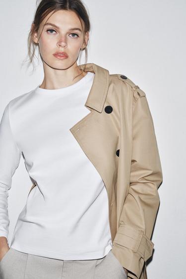 Zara INTERLOCK LONG SLEEVE T-SHIRT - White