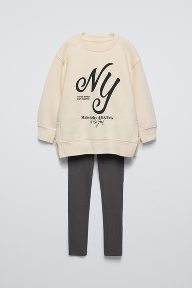 CONJUNTO DE MOLETOM E LEGGING COM NERVURAS E MENSAGEM - Cru da Zara