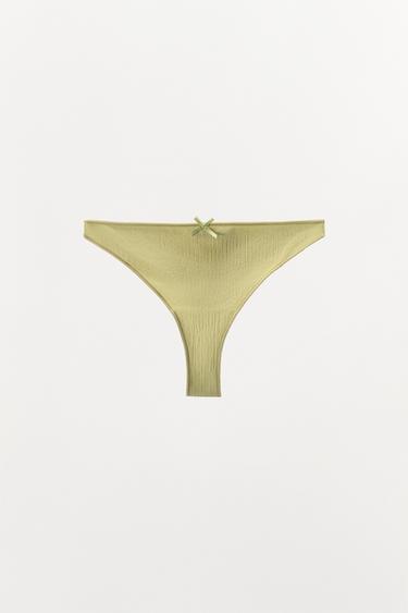 TANGA POINTELLE MIT SATINSCHLEIFE - Hellgrün von Zara