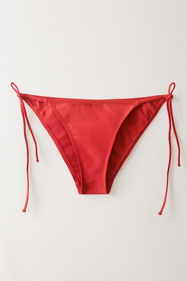 BEACH BIKINI BOTTOMS WITH TIE DETAIL - Red by Zara