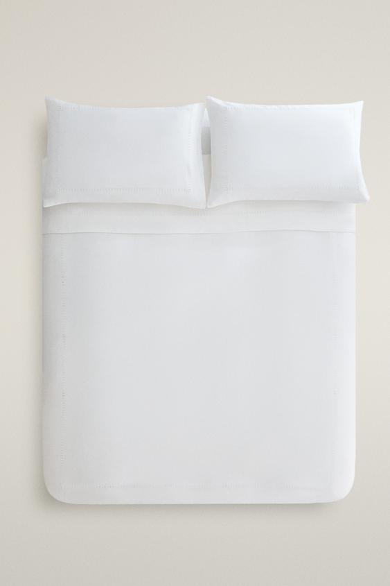 HEMSTITCHED LINEN DUVET COVER - White by Zara - Image 0