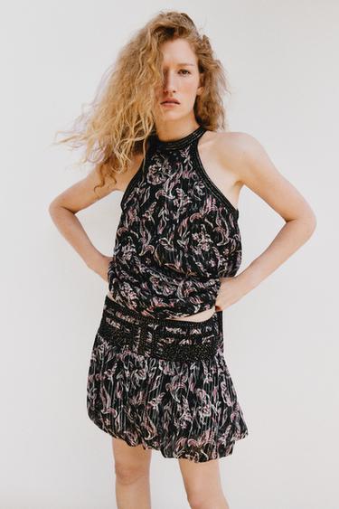 Zara METALLIC THREAD SEQUIN PRINTED BALLOON SKIRT - Multicolored