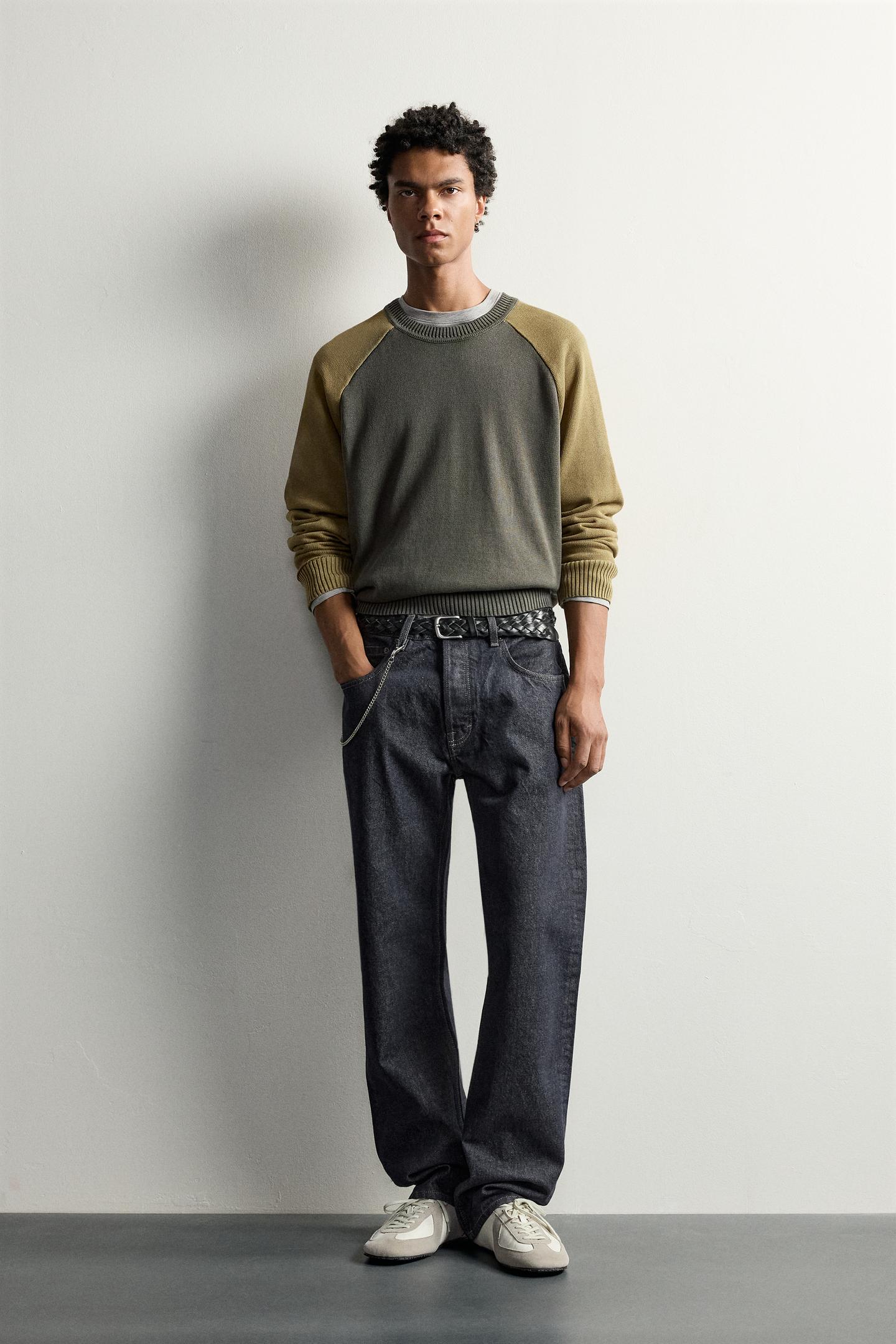 Мужской свитер Zara Colorblock Relaxed Fit, цвет: Хаки — фото 1