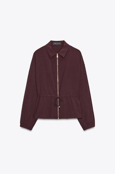 SAFARIJACKE MIT KORDELZUG - Burgundrot von Zara - Bild 0
