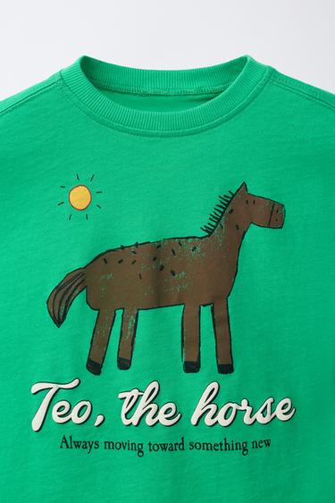 T-SHIRT IMPRIMÉ CHEVAL - Vert de Zara - Image 2