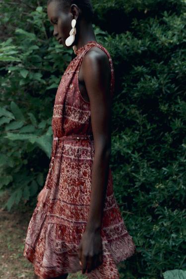 PATCHWORK PRINT MINI DRESS WITH BELT - Fuchsia by Zara - Image 3