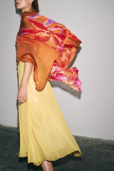 FLORAL PRINT MODAL SCARF - Orange by Zara - Image 0