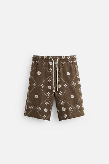 CONTRAST PRINT BERMUDA SHORTS - Dark khaki by Zara