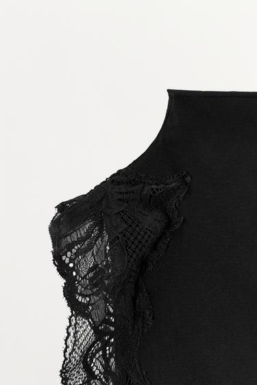 BODY BAS RÉSILLE AVEC DENTELLE - Noir de Zara - Image 6