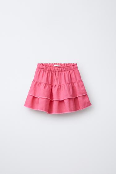 JUPE-SHORT À VOLANTS EN LIN - Fuchsia clair de Zara - Image 0