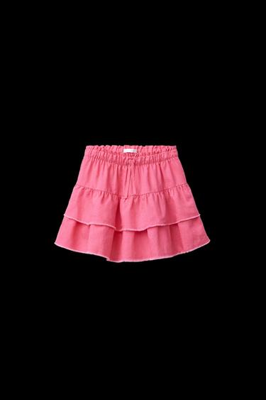 Zara LINEN-BLEND FLOUNCE SKORT - Light fuchsia - Image 0