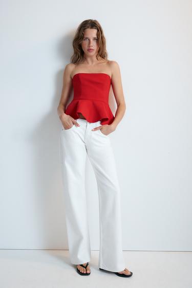 Zara TRF LOW RISE WIDE LEG JEANS - White