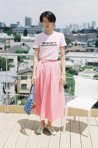 미디 스커트 ZW 컬렉션 - Zara 로즈핑크